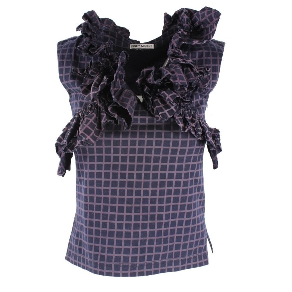 Issey Miyake Sculptural Indigo Windowpane Blouse